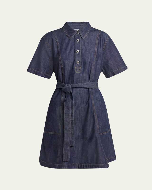 Short-Sleeve Belted Denim Shirtdress